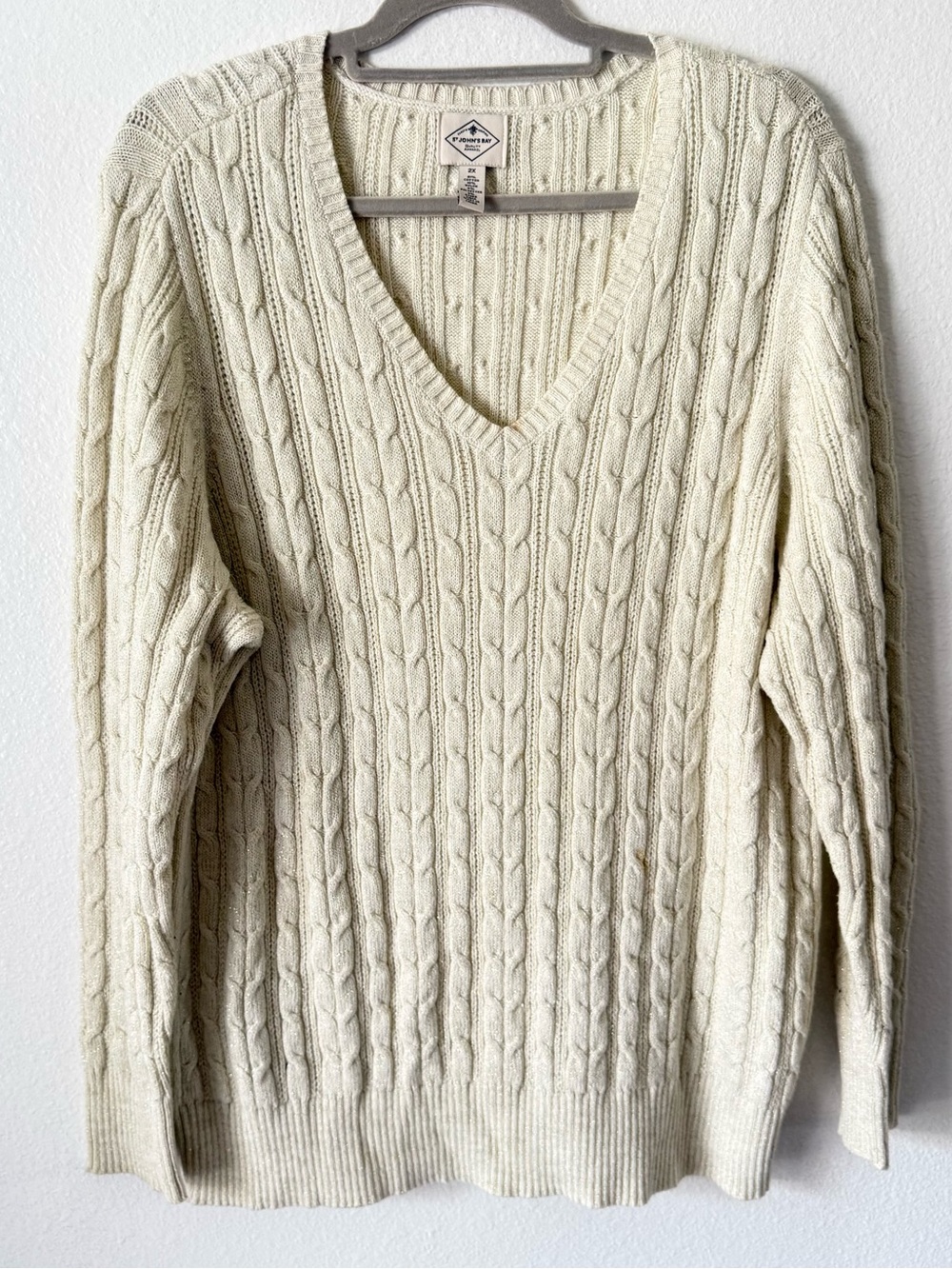 St. John's Bay Ivory Cable Knit V-Neck Sweater
